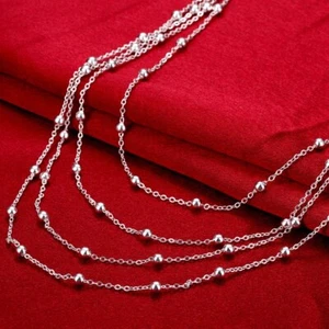 925 Sterling Silver Fashion Jewelry Smooth Bead Chain Necklace For Women Wedding - Picture 1 of 7