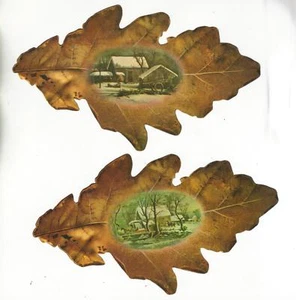 REPRO-REPLICA OF ORIGINAL LEAF SHAPED POSTCARD,WINTER SCENE - Picture 1 of 2