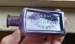 BUSH'S ARGENTINE HAIR DYE NO.1 ALMOND WATER LOWELL,MASS AMETHYST 1870s BOTTLE - Picture 1 of 12