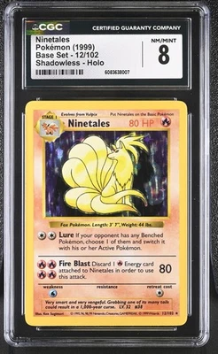CGC 8 Ninetales 1999 Base Set 12/102 Shadowless Holo Pokemon Card - Image 1 of 2