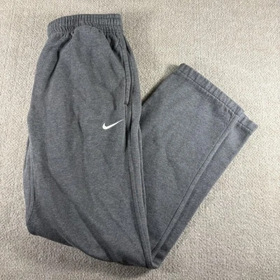 Nike Sweatpants Mens Medium Gray Fleece Open Bottom Drawstring Swoosh 611458-071 - Image 1 of 4