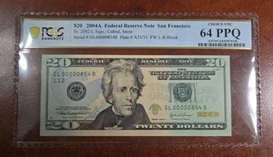 2004A $20 Federal Reserve Note San Francisco Fr. 2092-L PCGS 64PPQ Low Serial - Picture 1 of 2