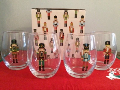 Decorative Holiday "The Nutcracker" Stemless Wine Glasses (4) - Image 1 of 4