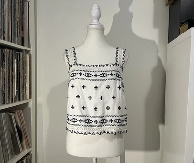 Abercrombie & Fitch White Cotton Lace Up Lace Knit Eyelet Camisole Top Women’s S - Image 1 of 4