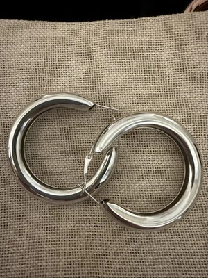 Piedra de plata brillante - Acero inoxidable SIN DESLUSTRE Y NÍQUEL - Pendientes de aro gruesos Foto 1 de 4