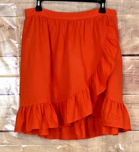 J. Crew Damen 12 orange Leinen Midi Rüschen Rock Reißverschluss gefüttert - Bild 1 von 6