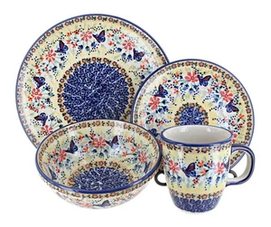 Blue Rose Polish Pottery Blue Butterfly 16 Piece Dinner Set - Picture 1 of 2