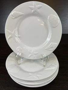 "4 platos de ensalada Pottery Barn Seashore blancos 8 1/2"" borde concha de mar" - Imagen 1 de 8