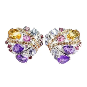 925 Sterling Silver Earrings Oval Citrine 8x6mm Amethyst Gemstone jewelry - Picture 1 of 14