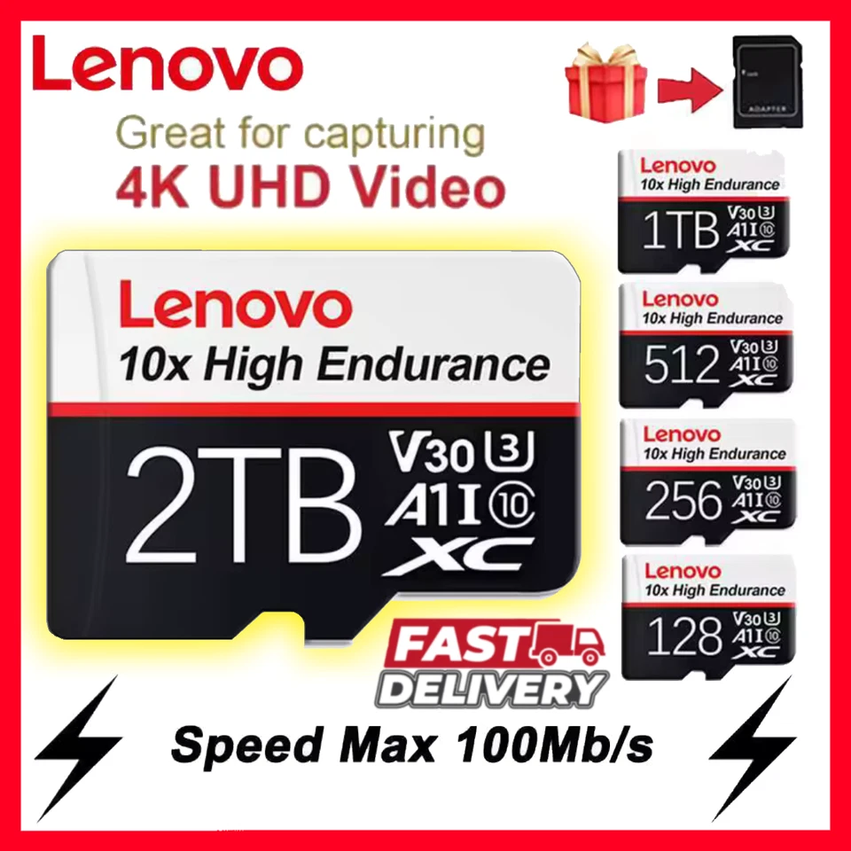 2TB 1TB 512GB 256GB 128GB Micro SD TF Memory Card V30 4K UHD Class10 High Speed - Image 1 of 4