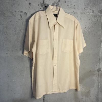 Vintage JC Penney Shirt Mens Large Peach Boxy Button Up Polyester 70s 80s - Image 1 of 3