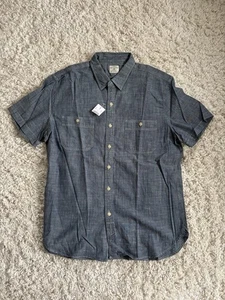 Camisa J CREW Cambray Botón Para Hombres XL Denim Azul Doble Bolsillo Manga Corta NUEVA - Imagen 1 de 8