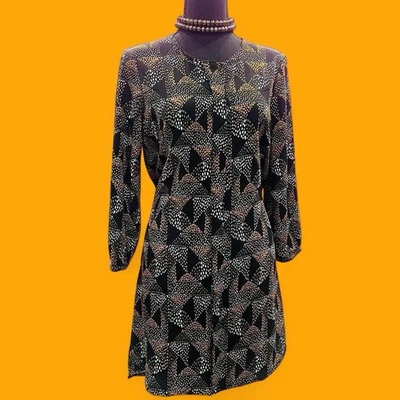 C & E абстрактный золото зеленый черный Shift платье маленький и ожерелье EUC - Изображение 1 из 4