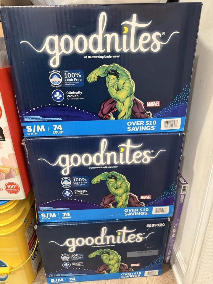 Ropa interior/pullups/pañales Goodnites Night Time - S/M 74 unidades (niños - Hulk) Foto 1 de 1
