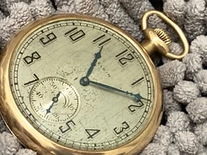 old pocket watch ELGIN c 1927 7 jewels cal 303 USA 12s engraved case open face - Picture 1 of 7