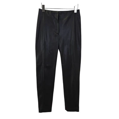 Pantalones Ann Taylor de cuero vegano tiro alto con cremallera dividida dobladillo talla 2 pequeños Foto 1 de 4