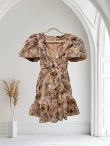 Missguided Mini Dress Womens Size 0 Petite Floral Puff Sleeve Summer Party Event - Picture 1 of 23