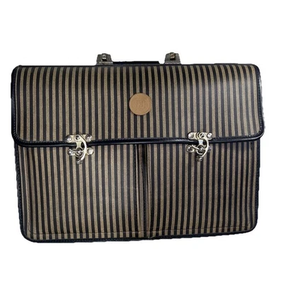 Bolso Bandolera Maletín FENDI De Colección Resistente Único Bisagras Rayas Bronceado Italia Foto 1 de 4
