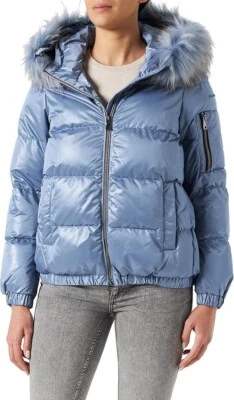 GEOX Women's Backsie Bomber Parka Jacket Faux Fur Hood Oversized Blue Size UK 6 - Image 1 of 4