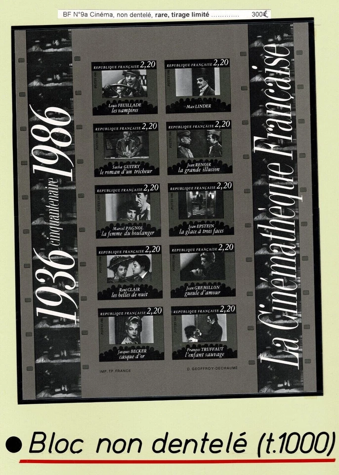 FRANCE YVERT BF 9a SCOTT 2021 " FILM INDUSTRY IMPERF SHEET " MNH VF RARE X244 - Image 1 of 1