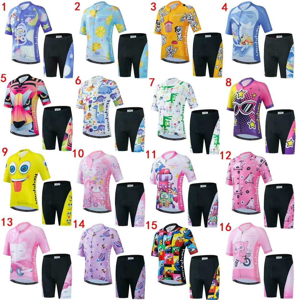 Conjunto de Jersey y Pantalones Cortos de Ciclismo para Niños Ropa de Bicicleta Acolchada Niñas Kit de Ciclismo S-XXXL Foto 1 de 4