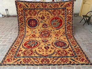 7x9 Yellow Handwoven Turkish Antique Oriental Kilim Vintage Tribal Wool Area Rug - Picture 1 of 24