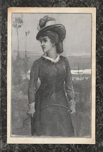 Tarjeta comercial victoriana grabada John A Lowell & Co mujer con cultivo para montar - Imagen 1 de 3