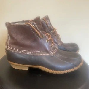 Vintage LL Bean Men's Brown Leather Unlined Maine Hunting Shoe Duck Boots 9 - Picture 1 of 10