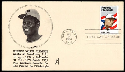 Carolina Puerto Rico 1984 Roberto Clemente FDC Luis Alvarado Cachet - Image 1 of 2
