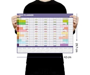 2025 A3 Size Coloured Year Wall Planner Calendar Home Office Work 30cmx42cm - Picture 1 of 4