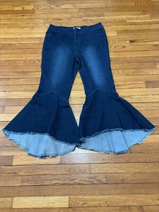 Eloquii Womens Jeans Plus Sz 20 Blue Dark Bell Bottom Hi-low Flare Boho Stretch - Picture 1 of 8