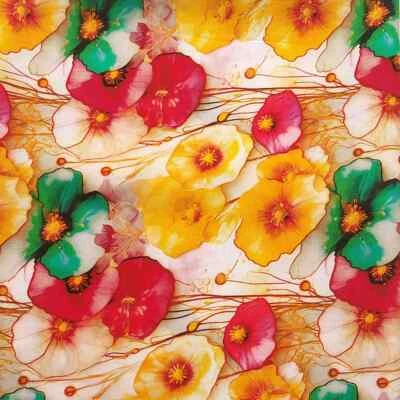 57''Wide By Yard Colored Flower Viscose Fabric 100 Rayon Material For Dress Robe - Image 1 of 4