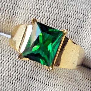 Lab Emerald Silver Ring, 14k Solid Gold Emerald Ring Gift For Him Men Jewelry - Picture 1 of 6