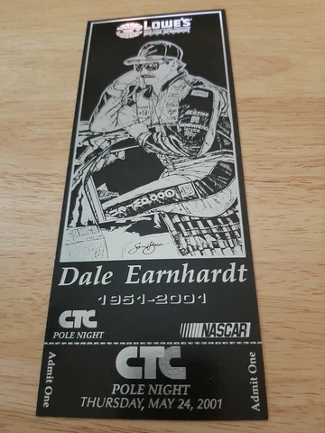 2001 Charlotte Motor Speedway Nascar CTC Pole Night Dale Earnhardt Ticket Cover