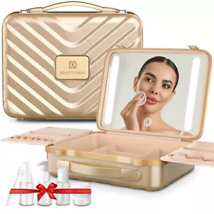 Easyinbeauty Multiple Travel Makeup Case with Light Up Mirror Protable case Gold - Picture 1 of 7