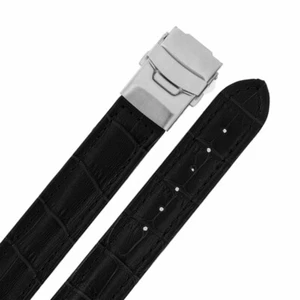 Cuir Véritable Bracelet de Montre Fermoir Papillon Croco Estampage Noir 24mm - Photo 1 sur 1