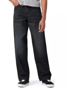 Wrangler Boys Jeans Size 10 Regular Black Loose Fit Denim Adjustable Waist Fit - Picture 1 of 5