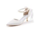 Coutgo Women Pearl Ankle Strap Kitten Heel Satin Back Pointed Toe Shoes 8.5