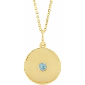 14K Yellow Natural Blue Zircon Disc 16-18" Necklace - Imagen 1 de 2