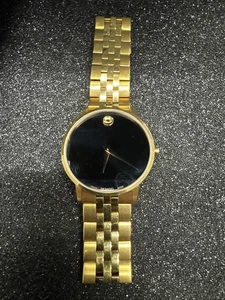 Movado Museum Classic Diamond Quartz schwarzes Zifferblatt goldfarbene Herrenuhr - Bild 1 von 7