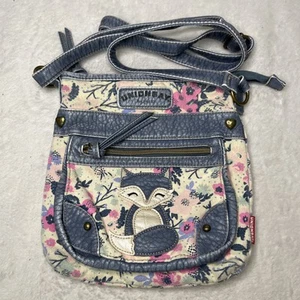 Union Bay Crossbody Fox Blue Faux Leather Floral Canvas Purse Bag 10x9x1” - Picture 1 of 13