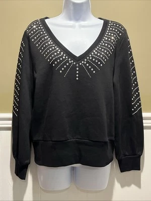 $70 Inc International Concepts Rhinestone-Embellished Sweatshirt Black M NWT - Image 1 of 4