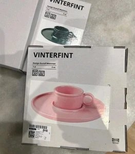 Ikea Gustaf Westman Tassen mit Untertassen Teetassen grün & rosa SET Porzellan 7cl - Bild 1 von 4