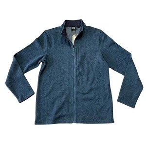 NWT prAna Mens Route Trucker Full Zip Sweater Jacket, Blue, Recycled Wool, LARGE - Picture 1 of 7