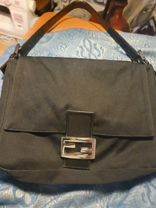 FENDI Mamma Baguette Schultertasche schwarz Baumwolle authentisch Top Zustand - Bild 1 von 8