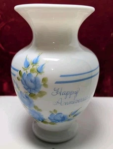 Fenton Charleton Stil blaue Rose Vase Happy Anniversary handbemalt signiert 6,5" - Bild 1 von 2