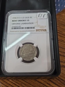 1936 d 3 1/2 legged buffalo nickel Obverse Lamination Ngc RARE Combination  - Picture 1 of 2