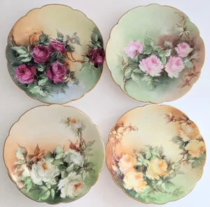 4X Limoges Hand Painted Rose Dessert Plates By LM Stickney 6.75" Stunning - Picture 1 of 15