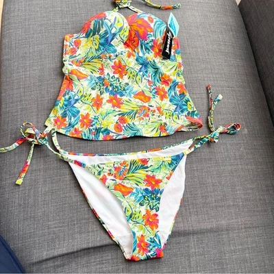 Conjunto de bikini floral de 2 piezas Gossard cuello halter traje de baño mujer talla XS Foto 1 de 4