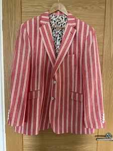 Brook Taverner - Linen Blazer Jacket Size 46Reg in Coral & White Stripes NEW - Picture 1 of 9